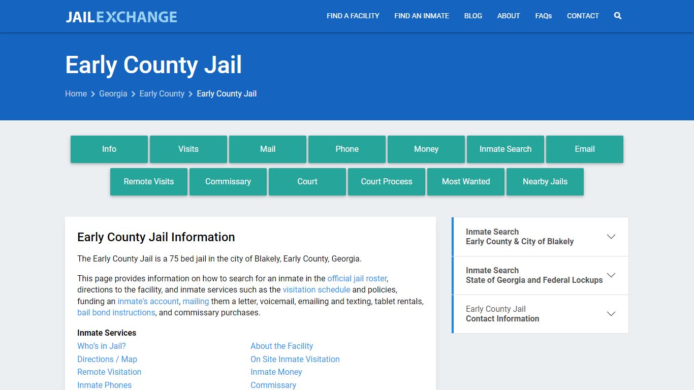 Early County Jail, GA Inmate Search, Information